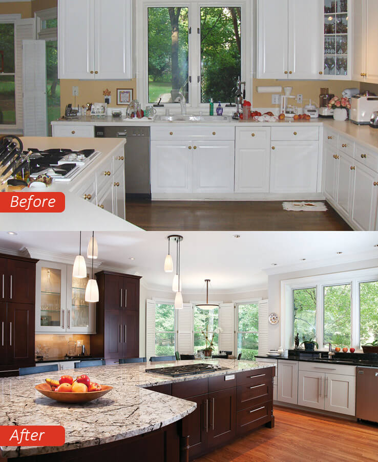 Dark Brown with marble top kitchen makeover