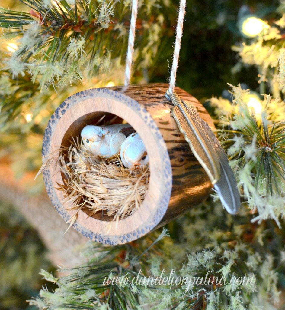 DIY Rustic Log Bird Nest Ornament