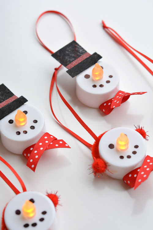 DIY Tea Light Snowman Ornaments